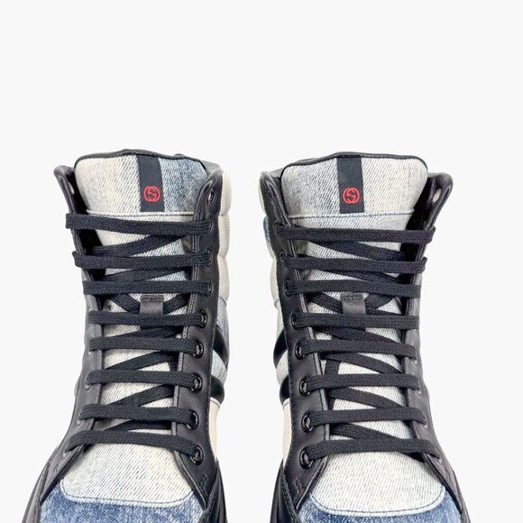 Gucci High Top Denim Sneakers EU 39 US 9 Blue Faded Distressed Retro Casual Shoe - Picture 5 of 14
